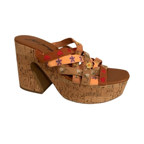 Free People Lisbon Sandbar Multi Suede Leather High Heel Platform Mules - Picture 4 of 8